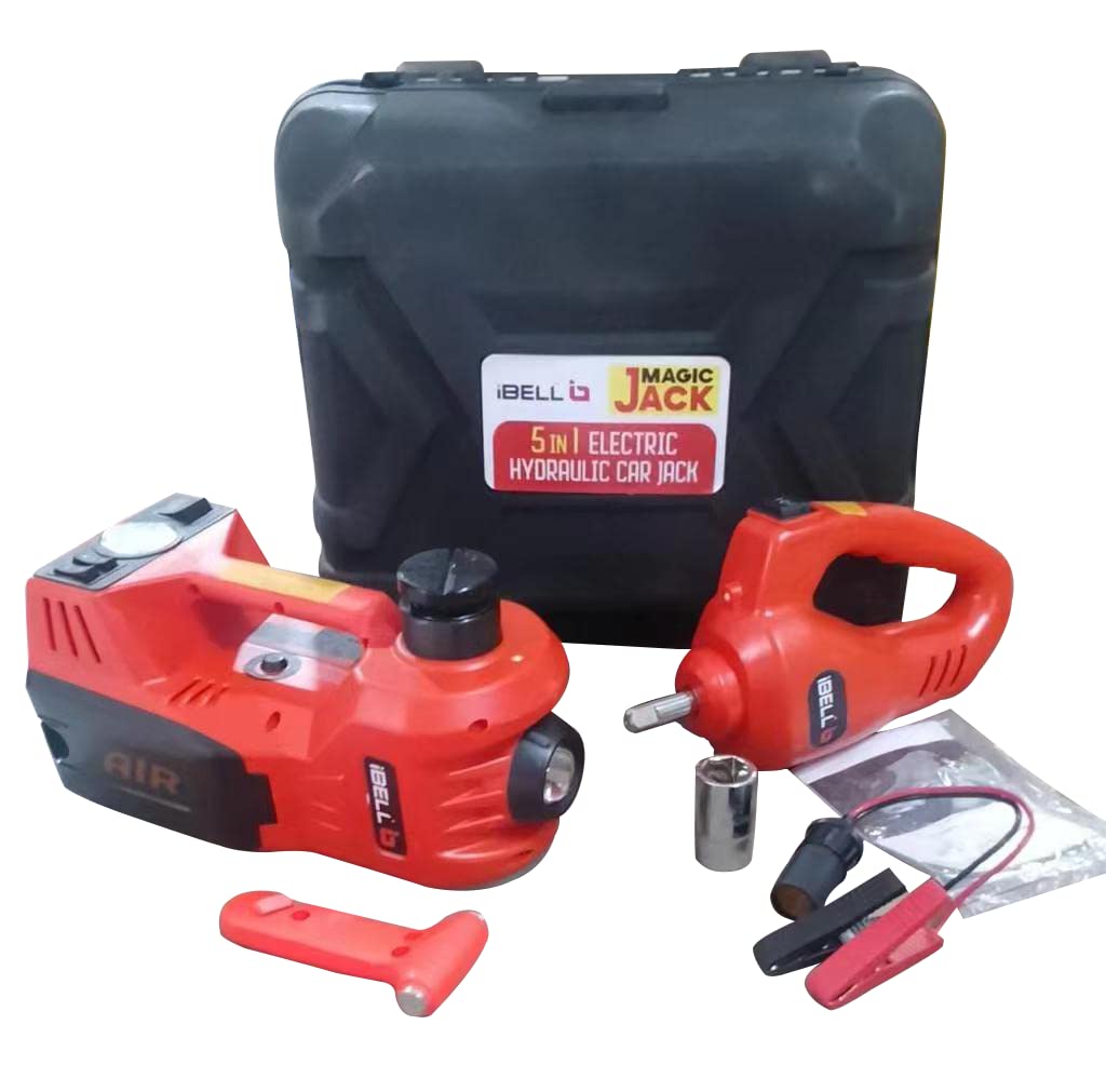 iBELL ECJ510 Hydraulic Jack for car, 5 in 1 Electric Jack for car with Tire Inflator and Electric Impact Wrench, Lifting Range 6 to 17.7 inch Compactible for Car SUV MPV Sedan