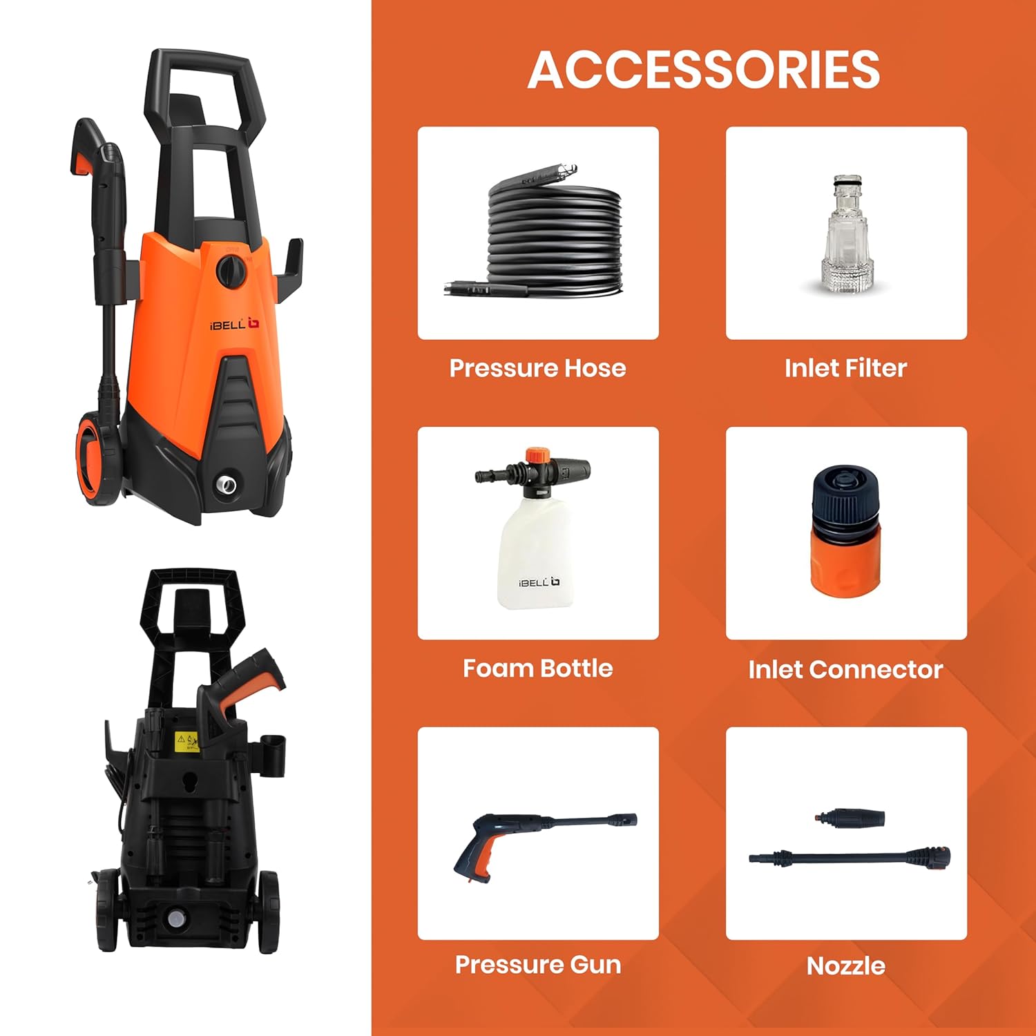 IBELL WIND66 Pressure Car Washer, 1550 Watts Motor, 120 Bar Car Washer High Pressure Gun, 6.7 L/Min Flow, 5M Hose, Portable Pressure Washer for Car, Bike, Home & Outdoor Cleaning