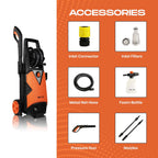 IBELL WIND79 PRO High Pressure Washer, 1900W Induction Motor, 150 Bar Car Washer High Pressure Gun, 7.5 L/Min Flow, 5M Hose, Portable Pressure Washer for Car, Bike, Home & Outdoor Cleaning