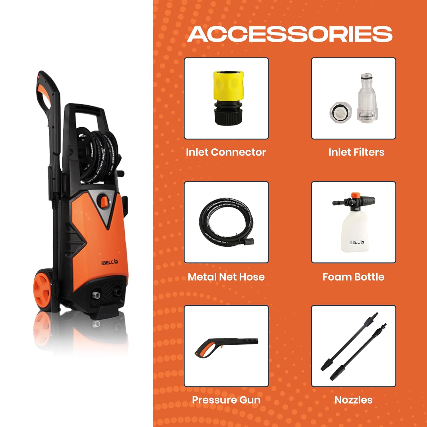 IBELL WIND79 PRO High Pressure Washer, 1900W Induction Motor, 150 Bar Car Washer High Pressure Gun, 7.5 L/Min Flow, 5M Hose, Portable Pressure Washer for Car, Bike, Home & Outdoor Cleaning