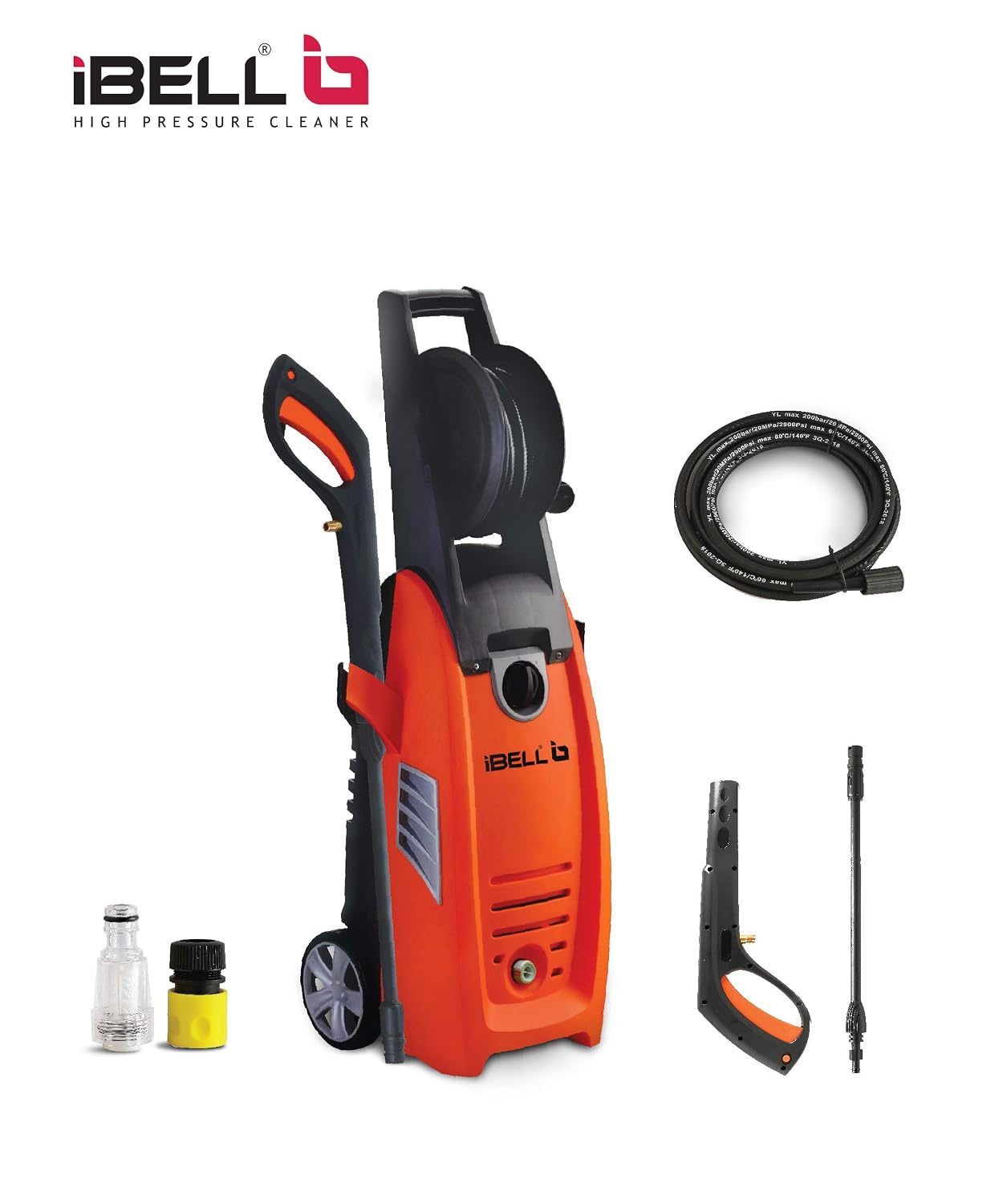 IBELL WIND79 Induction Motor High Pressure Washer, 1800 Watts Motor, 140 Bars, 7L/Min Flow Rate, 5 Meters Outlet Hose, for Car, Bike and Home Cleaning Purpose Turbo Nozzle (Premium Edition)