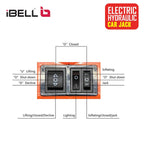 iBELL ECJ510 Hydraulic Jack for car, 5 in 1 Electric Jack for car with Tire Inflator and Electric Impact Wrench, Lifting Range 6 to 17.7 inch Compactible for Car SUV MPV Sedan
