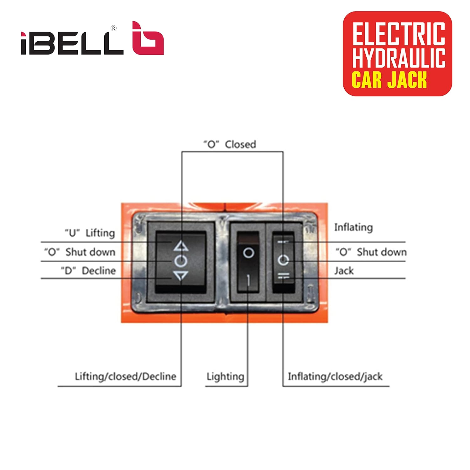 iBELL ECJ510 Hydraulic Jack for car, 5 in 1 Electric Jack for car with Tire Inflator and Electric Impact Wrench, Lifting Range 6 to 17.7 inch Compactible for Car SUV MPV Sedan