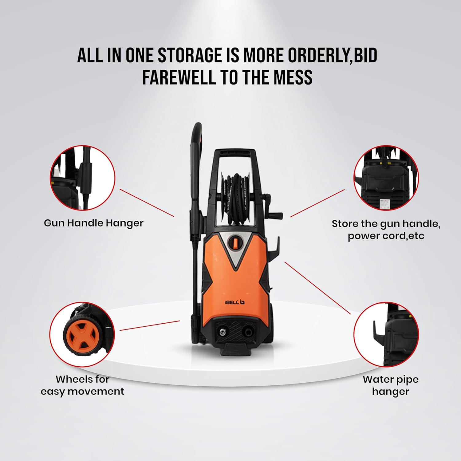IBELL WIND79 PRO High Pressure Washer, 1900W Induction Motor, 150 Bar Car Washer High Pressure Gun, 7.5 L/Min Flow, 5M Hose, Portable Pressure Washer for Car, Bike, Home & Outdoor Cleaning