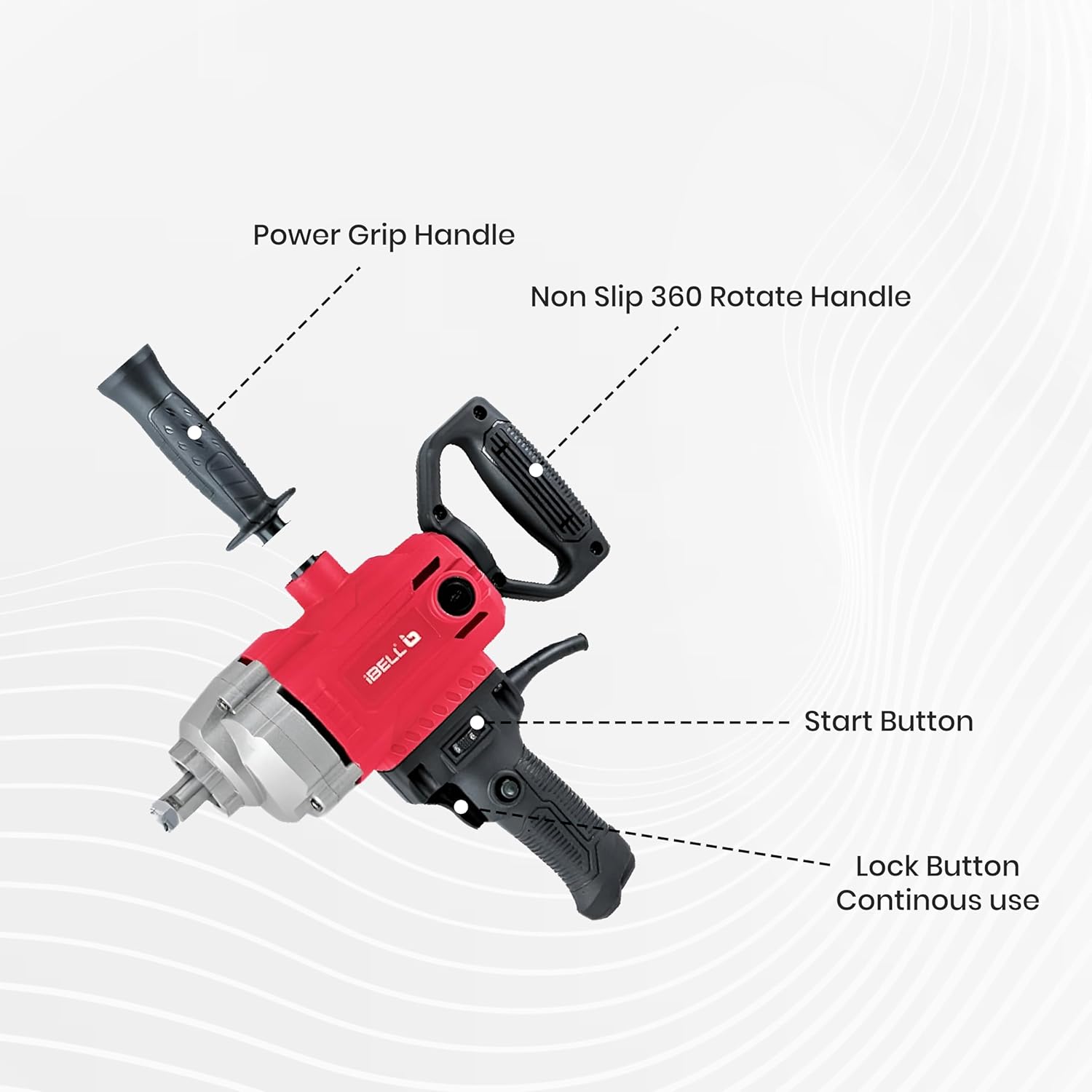IBELL Handheld Paint Mixer Electric Stirrer Paint Cement Putty Paste Feed Mixer Blender Multipurpose Stirring Machine 950W