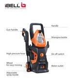 IBELL WIND55 Pressure Washer for Car, 1800W Motor, 140 Bar Car Washer High Pressure Gun, 7.8 L/Min Flow, 5M Hose, Turbo Nozzle, Portable Pressure Washer for Car, Bike, Home & Outdoor Cleaning