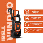 IBELL WIND60 High Pressure Washer, 1600W Induction Motor, 125 Bar Car Washer High Pressure Gun, 6 L/Min Flow, 5M Hose, Portable Pressure Washer for Car, Bike, Home & Outdoor Cleaning