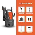 IBELL WIND20 Pressure Washer for Car, 1300 Watts Motor, 100 Bars, 6L/Min Flow Rate, 5 Meters Outlet Hose, for Car, Bike and Home & Outdoor Cleaning Cleaning Purpose, Black and Orange