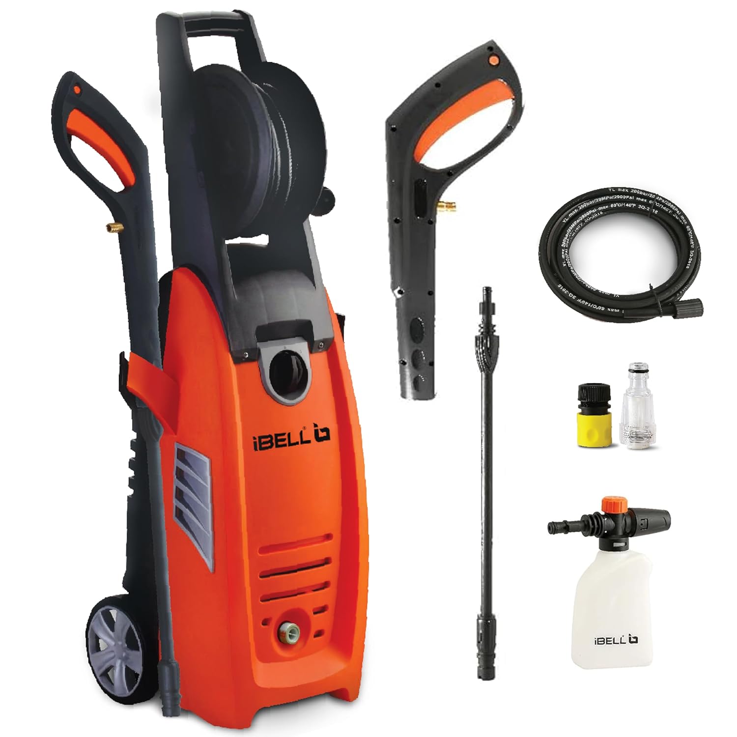 IBELL WIND79 Induction Motor High Pressure Washer, 1800 Watts Motor, 140 Bars, 7L/Min Flow Rate, 5 Meters Outlet Hose, for Car, Bike and Home Cleaning Purpose Turbo Nozzle (Premium Edition)