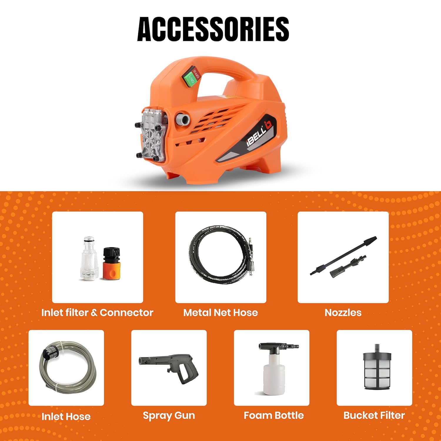 IBELL Microjet High Pressure Washer, 1700W Induction Motor, 130 Bar Car Washer High Pressure Gun, 6.9 L/Min Flow, 5 M Hose, Turbo Nozzle, Portable Pressure Washer (Premium Edition)