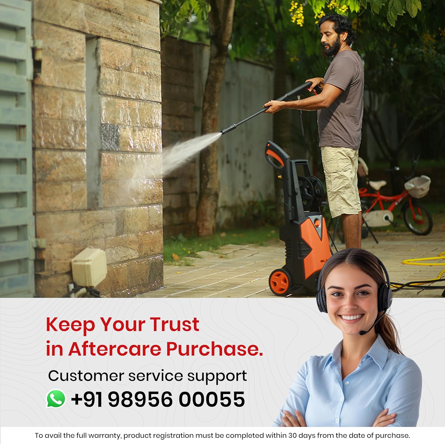 IBELL WIND79 PRO High Pressure Washer, 1900W Induction Motor, 150 Bar Car Washer High Pressure Gun, 7.5 L/Min Flow, 5M Hose, Portable Pressure Washer for Car, Bike, Home & Outdoor Cleaning