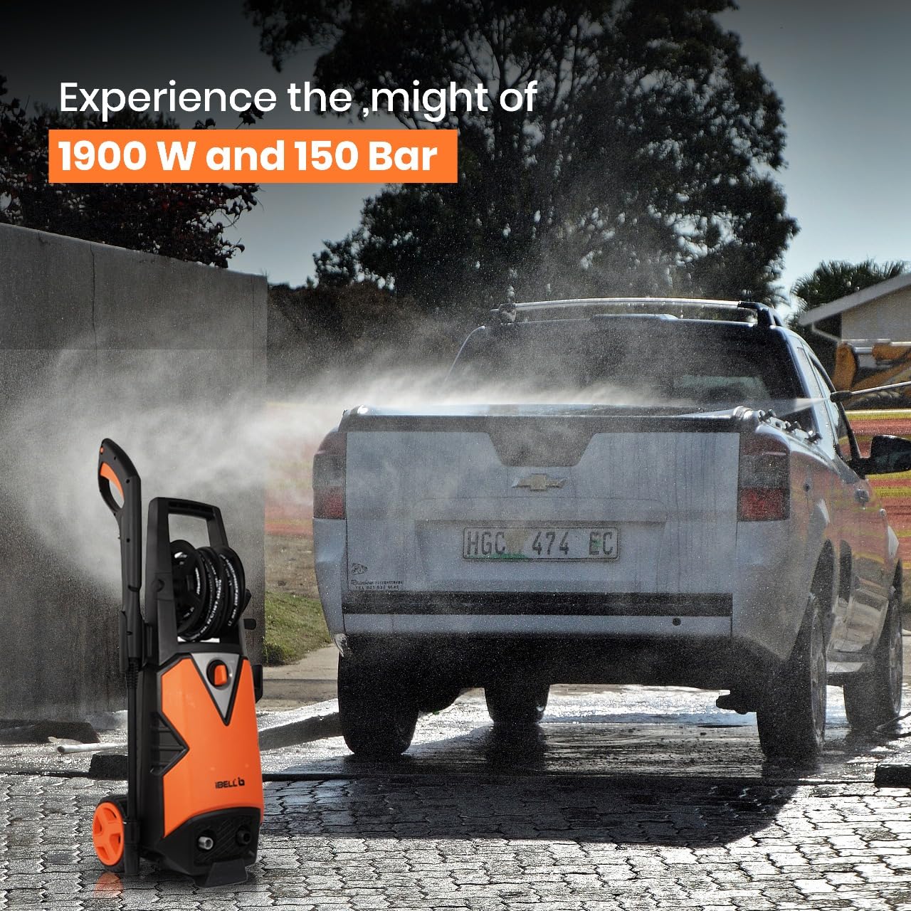 IBELL WIND79 PRO High Pressure Washer, 1900W Induction Motor, 150 Bar Car Washer High Pressure Gun, 7.5 L/Min Flow, 5M Hose, Portable Pressure Washer for Car, Bike, Home & Outdoor Cleaning