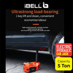 iBELL ECJ510 Hydraulic Jack for car, 5 in 1 Electric Jack for car with Tire Inflator and Electric Impact Wrench, Lifting Range 6 to 17.7 inch Compactible for Car SUV MPV Sedan