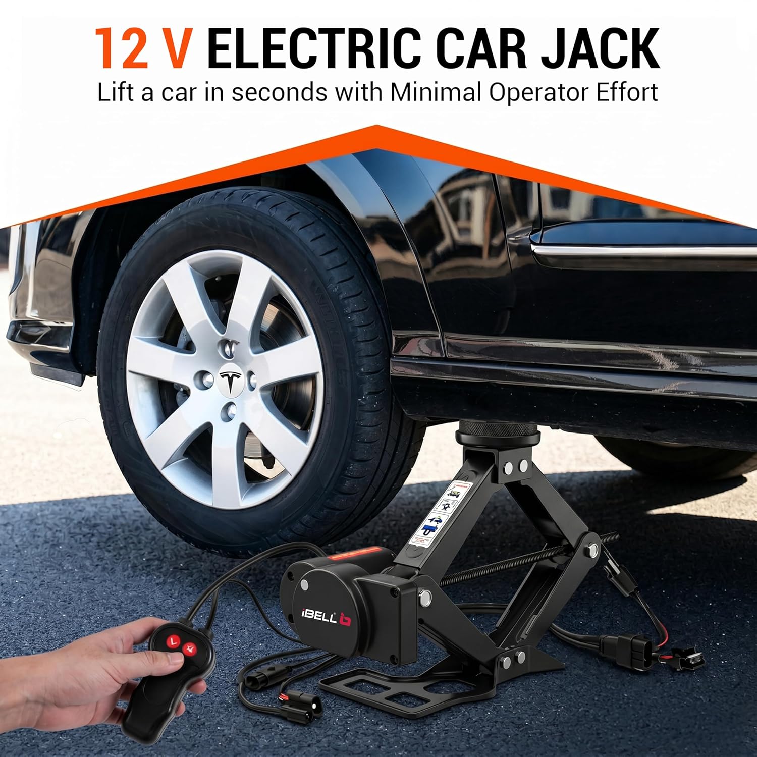 IBELL 12V DC Electric Scissor Jack Tool Kit Lift Upto 2 Ton Weight, Electric Floor Jack, (Height Upto 13.8 Inches)