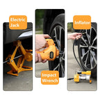 iBELL ECJ310 Hydraulic Jack for car, Electric Jack with Tire Inflator and Electric Impact Wrench, Lifting Range 6 to 17.7 inch Compactible for SUV MPV Sedan