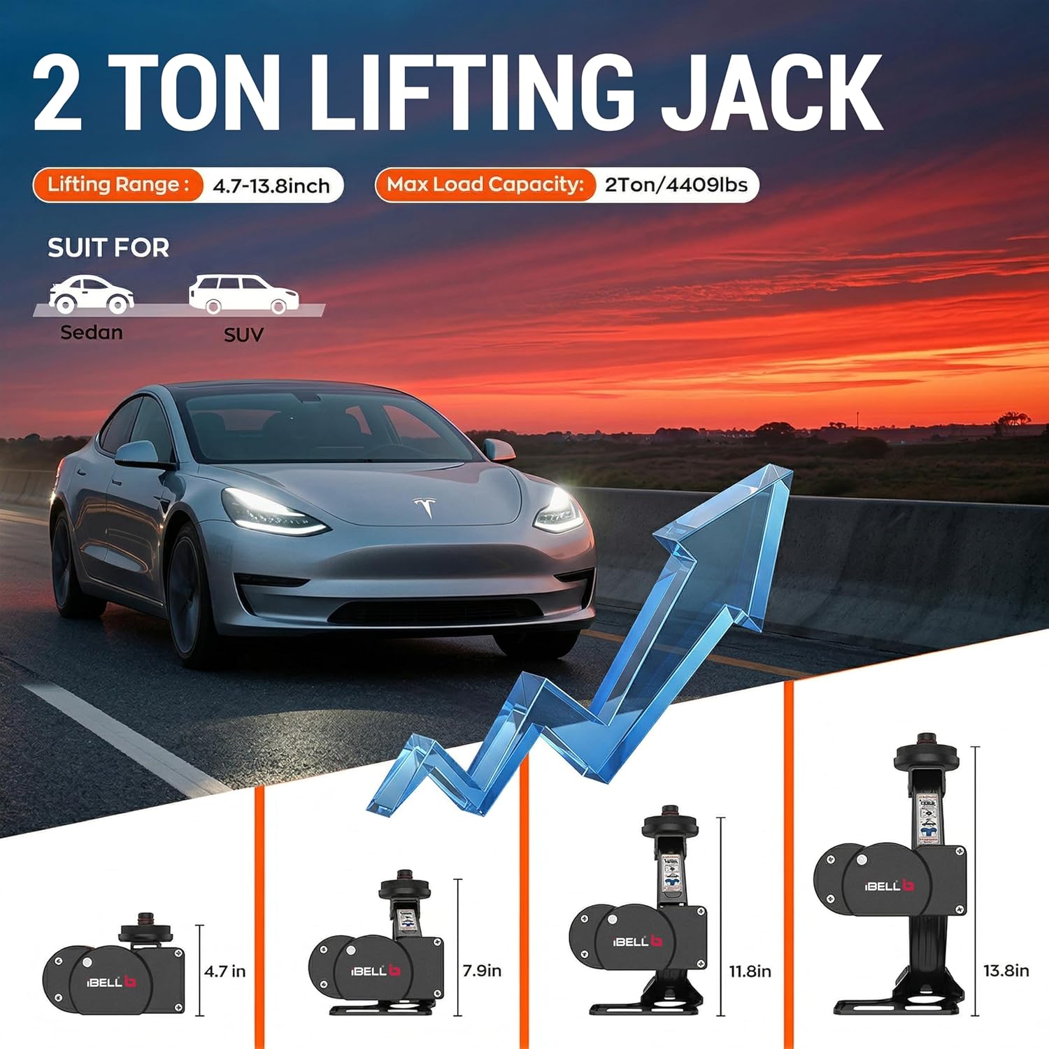 IBELL 12V DC Electric Scissor Jack Tool Kit Lift Upto 2 Ton Weight, Electric Floor Jack, (Height Upto 13.8 Inches)