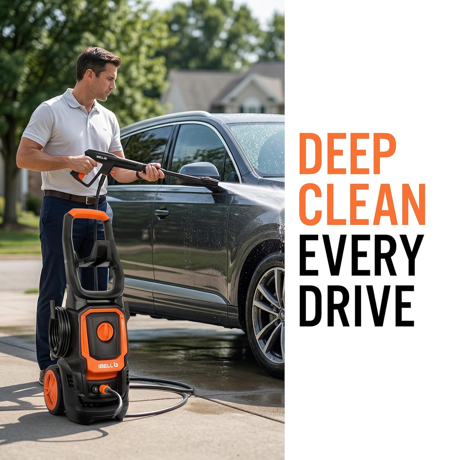 IBELL WIND60 High Pressure Washer, 1600W Induction Motor, 125 Bar Car Washer High Pressure Gun, 6 L/Min Flow, 5M Hose, Portable Pressure Washer for Car, Bike, Home & Outdoor Cleaning