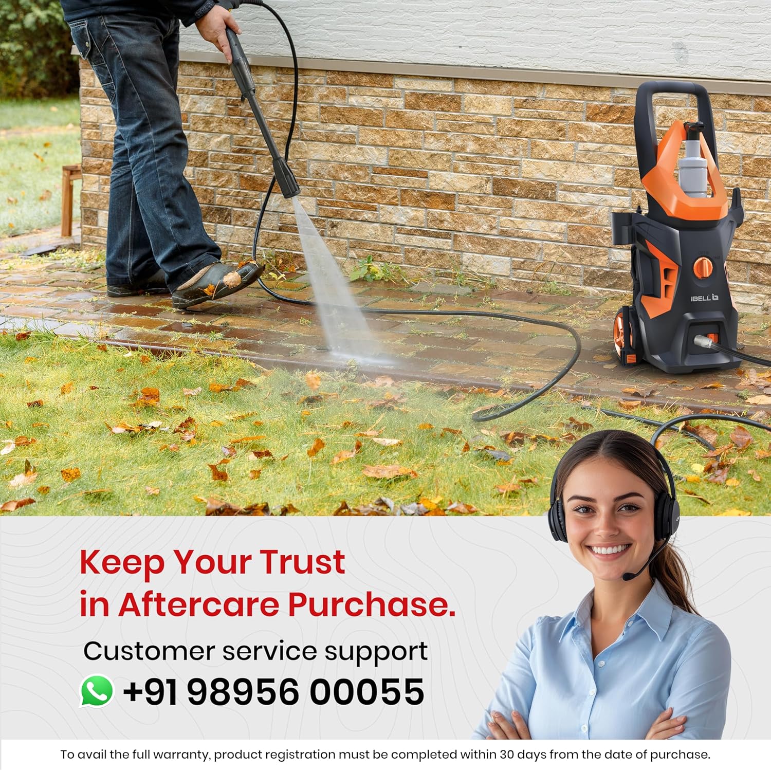 IBELL WIND55 Pressure Washer for Car, 1800W Motor, 140 Bar Car Washer High Pressure Gun, 7.8 L/Min Flow, 5M Hose, Turbo Nozzle, Portable Pressure Washer for Car, Bike, Home & Outdoor Cleaning