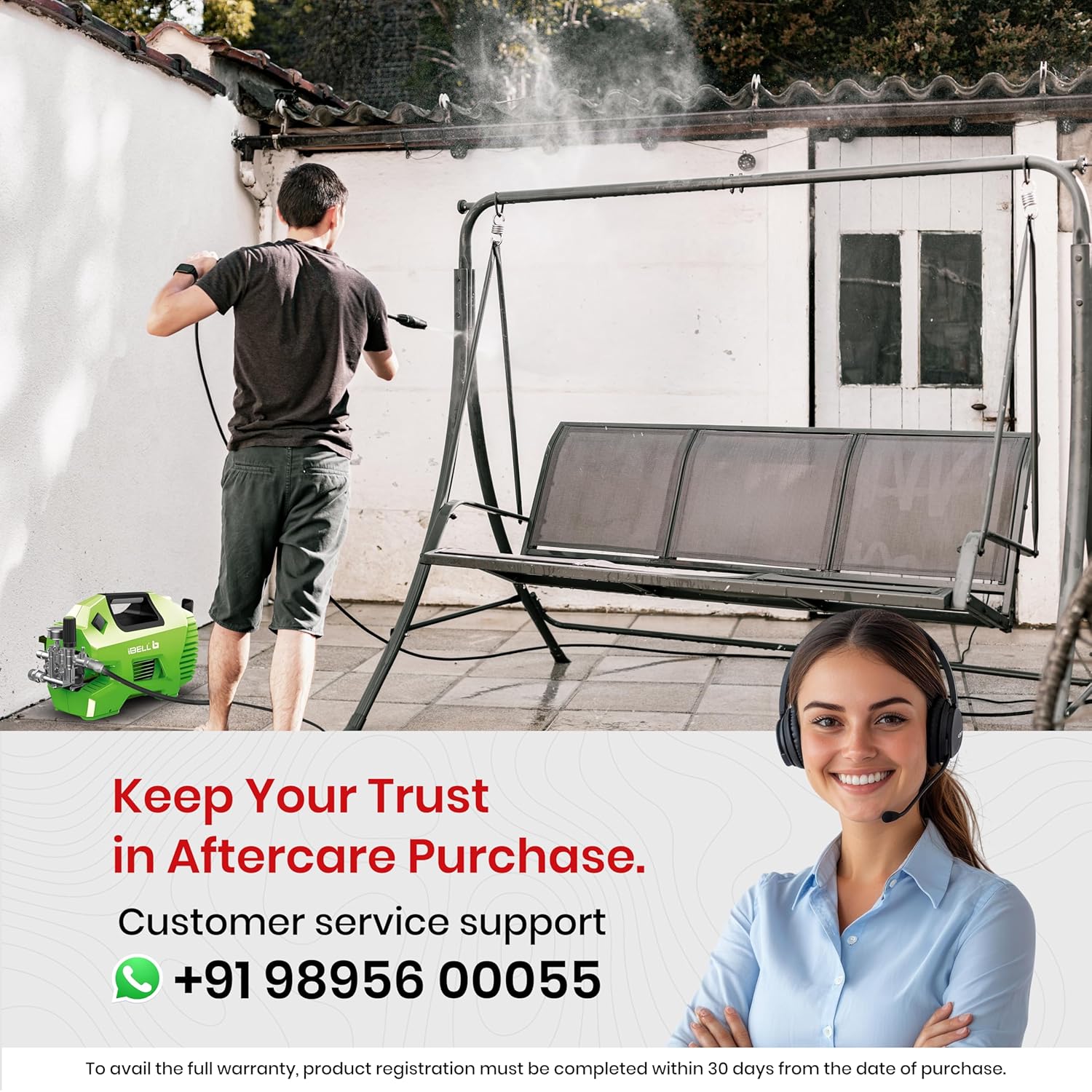 IBELL iGreen550 High Pressure Washer, 2200W Induction Motor, 160 Bar Car Washer High Pressure Gun, 7.4 L/Min Flow, 5M Hose, Portable Pressure Washer for Car, Bike, Home & Outdoor Cleaning