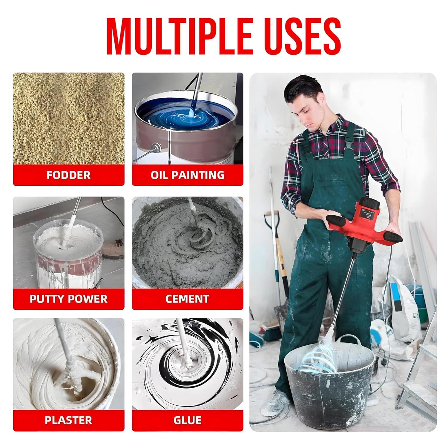 IBELL Handheld Paint Mixer Electric Stirrer Paint Cement Putty Paste Feed Mixer Blender Multipurpose Stirring Machine 1600W (PM1600)