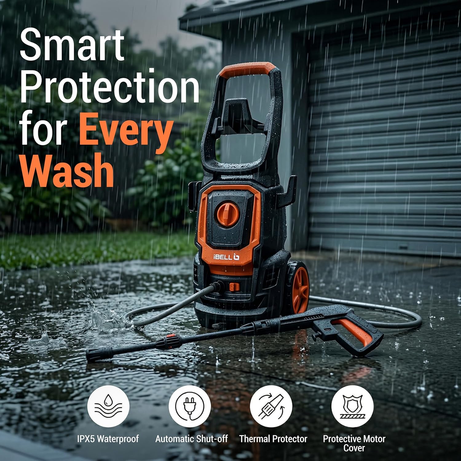 IBELL WIND60 High Pressure Washer, 1600W Induction Motor, 125 Bar Car Washer High Pressure Gun, 6 L/Min Flow, 5M Hose, Portable Pressure Washer for Car, Bike, Home & Outdoor Cleaning